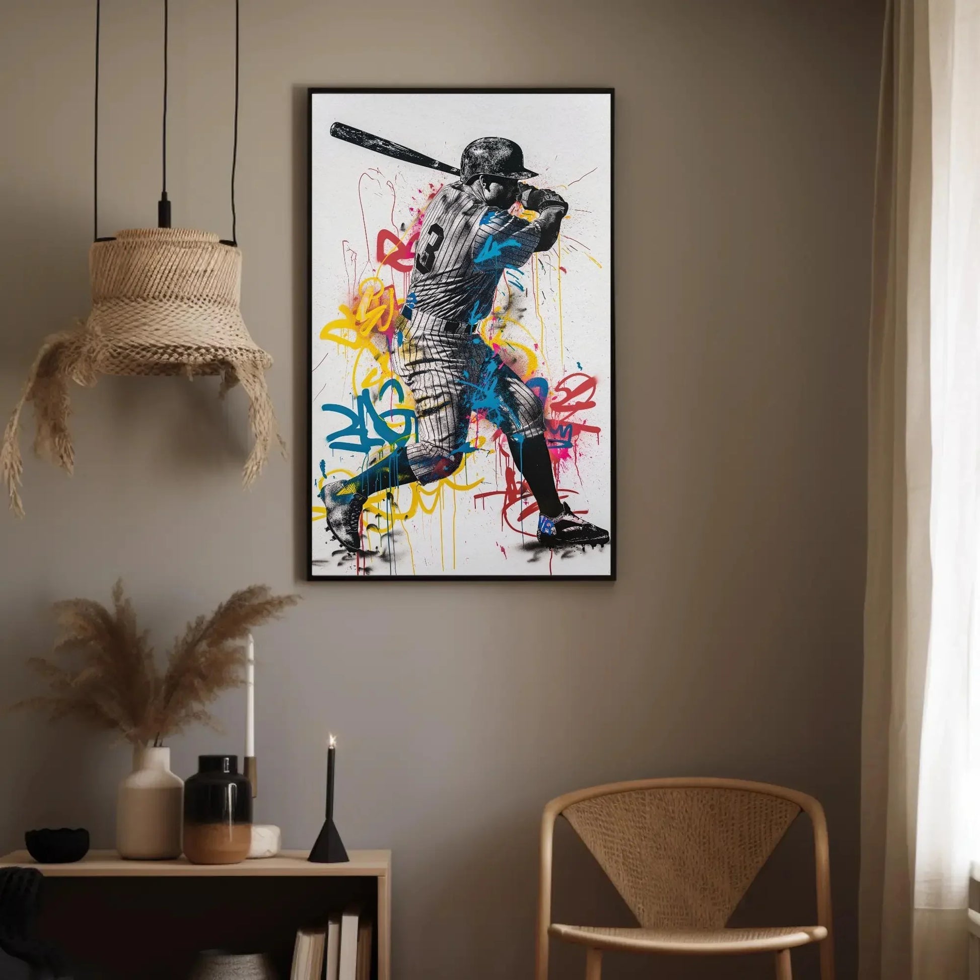 Babe Ruth Baseball Graffiti Canvas | Iconic Sports Legend Wall Art | Framed Retro Artwork for Man Cave, Game Room, Office | Ready to Hang Wall Art – Canvas Print