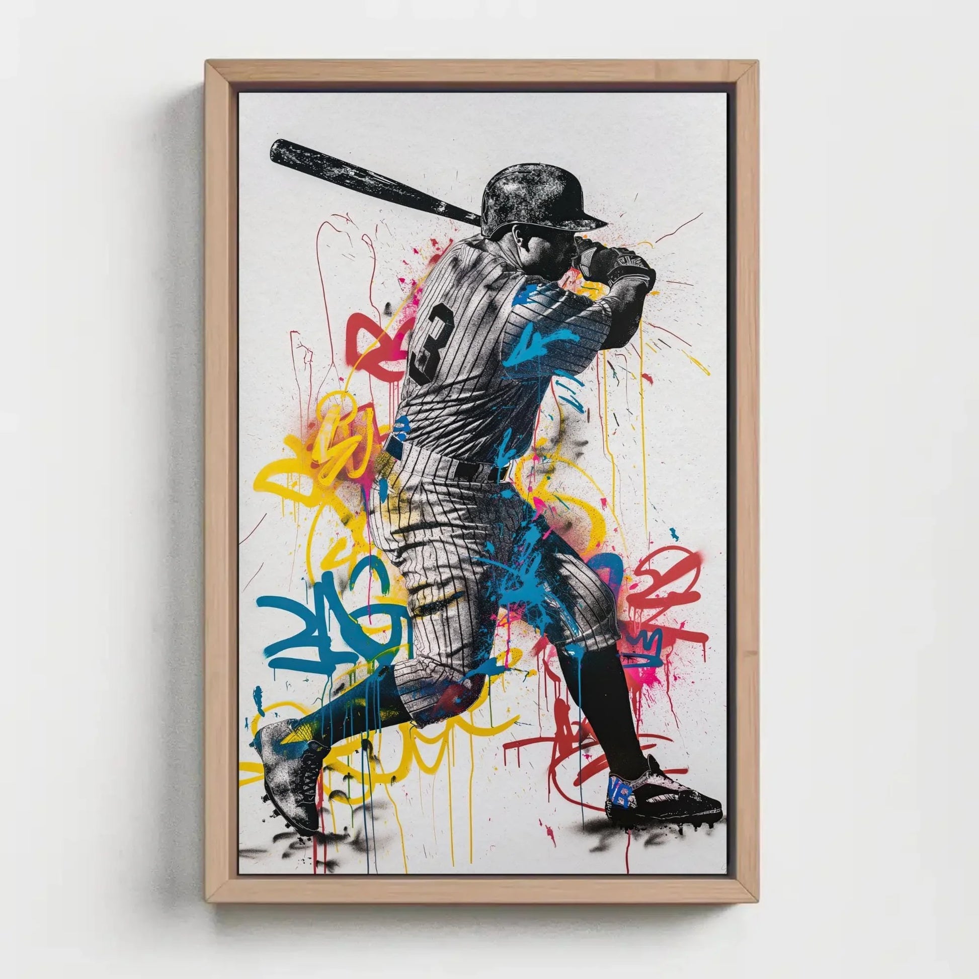 Babe Ruth Baseball Graffiti Canvas | Iconic Sports Legend Wall Art | Framed Retro Artwork for Man Cave, Game Room, Office | Ready to Hang Wall Art – Canvas Print