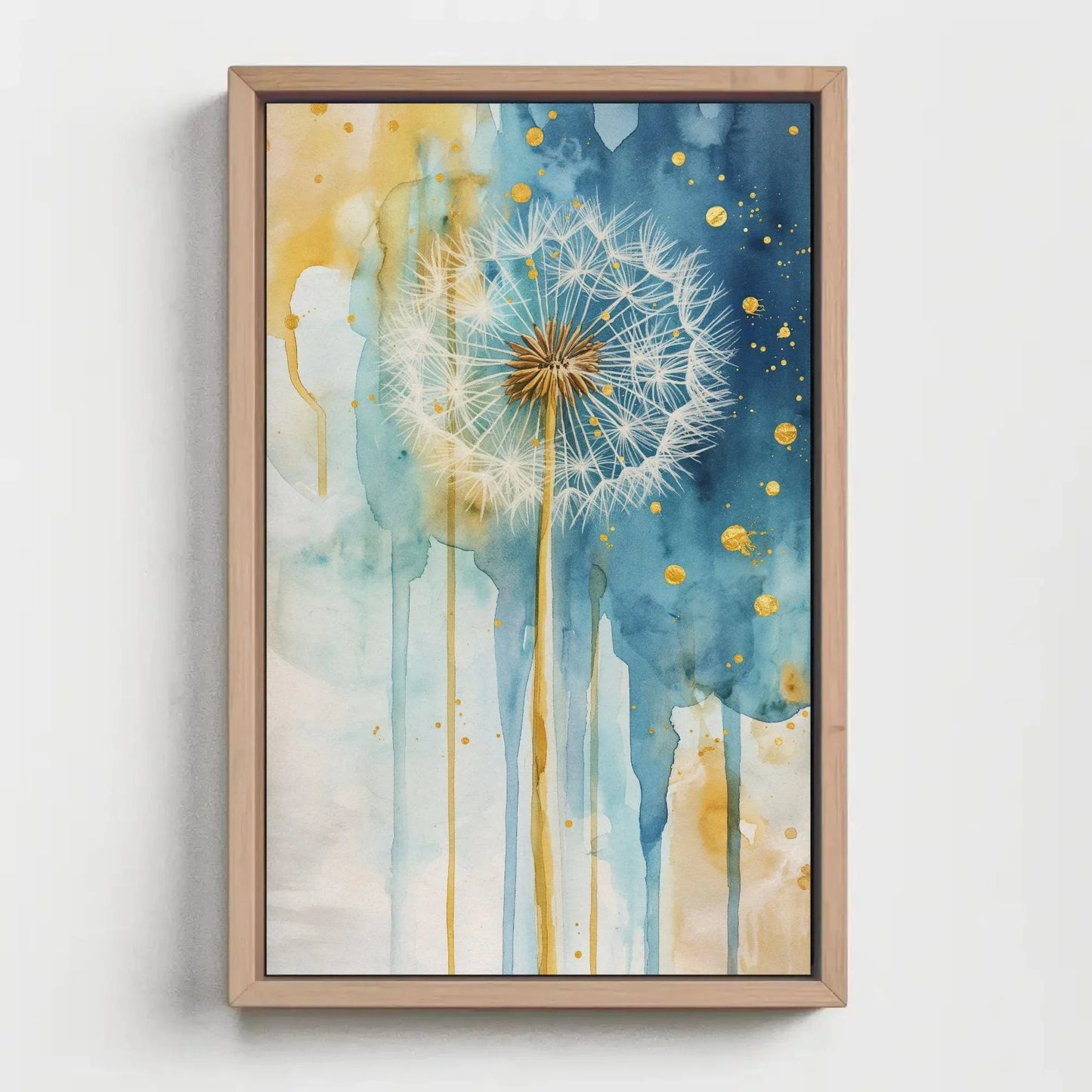 Dandelion Wall Art, Gold Indigo Decor, Framed Large Canvas Decor, Rustic Wall Decor, Plant Wall Decor, Ready To Hang Wall Art – Canvas Print
