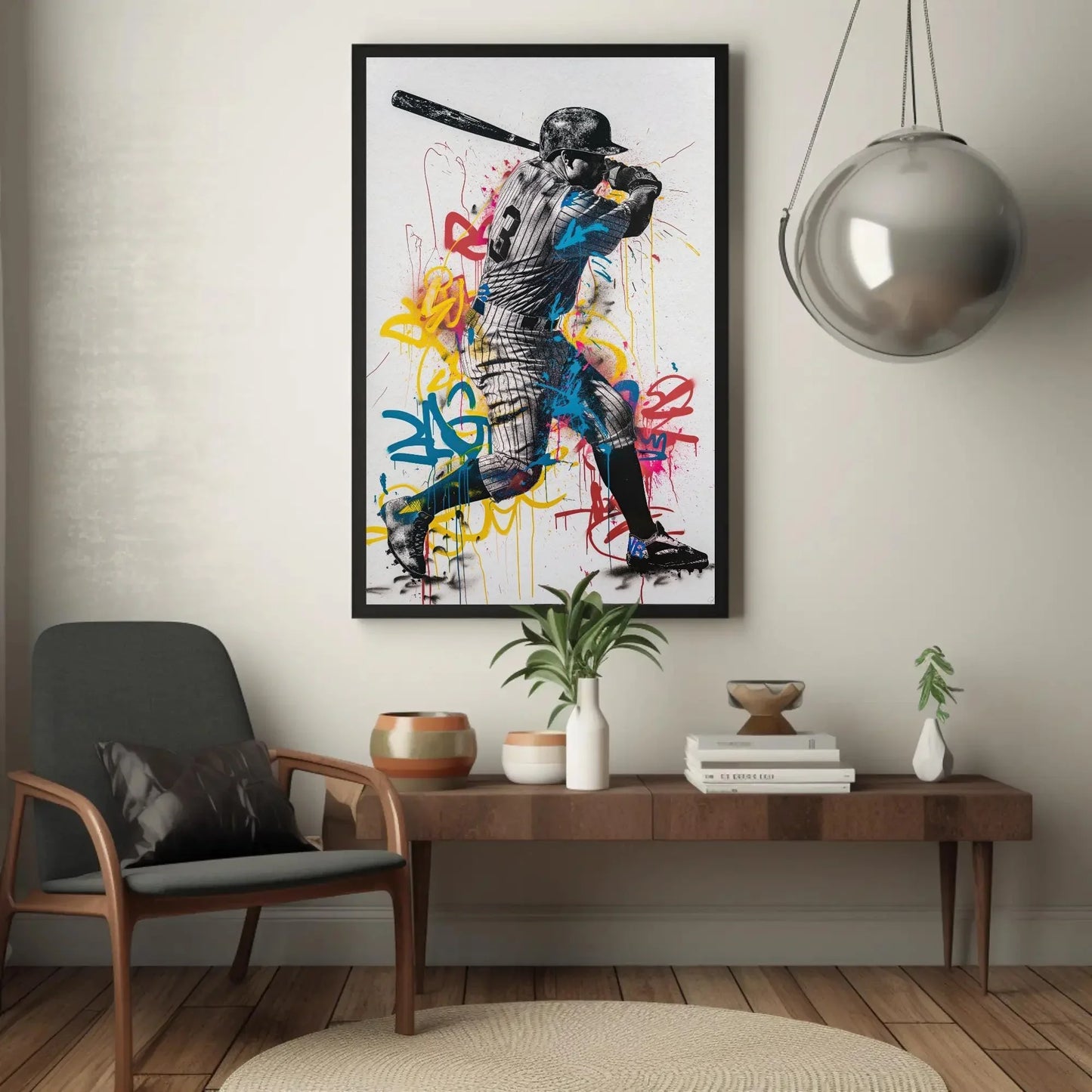 Babe Ruth Baseball Graffiti Canvas | Iconic Sports Legend Wall Art | Framed Retro Artwork for Man Cave, Game Room, Office | Ready to Hang Wall Art – Canvas Print