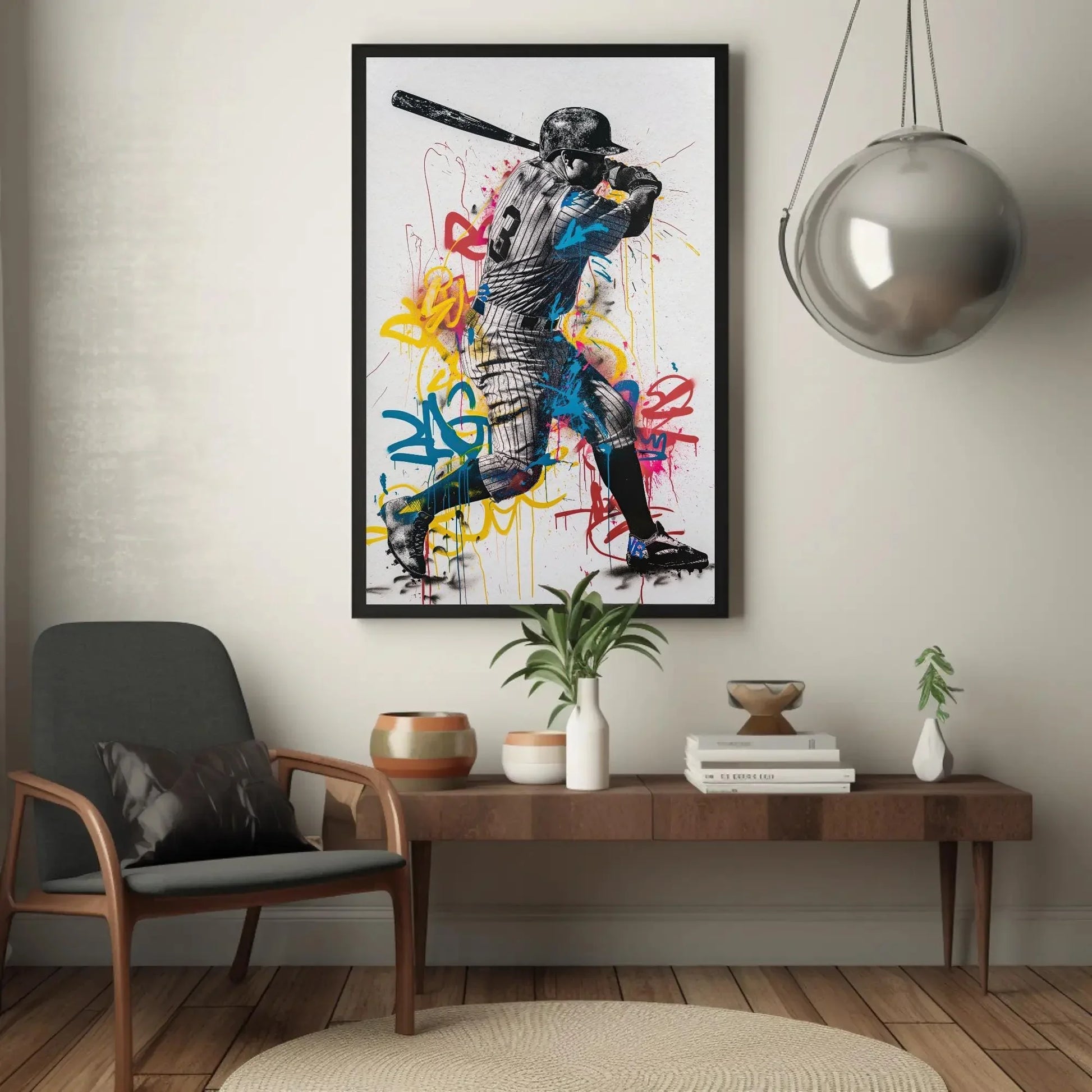 Babe Ruth Baseball Graffiti Canvas | Iconic Sports Legend Wall Art | Framed Retro Artwork for Man Cave, Game Room, Office | Ready to Hang Wall Art – Canvas Print