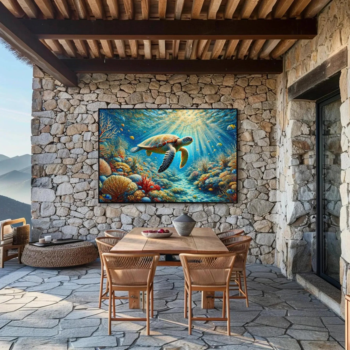 Serene Sea Turtle in a Coral Reef Canvas Print | Underwater Wildlife Oil Painting | Nature Wall Art for Living Room Bedroom | Ready to Hang Wall Art – Canvas Print