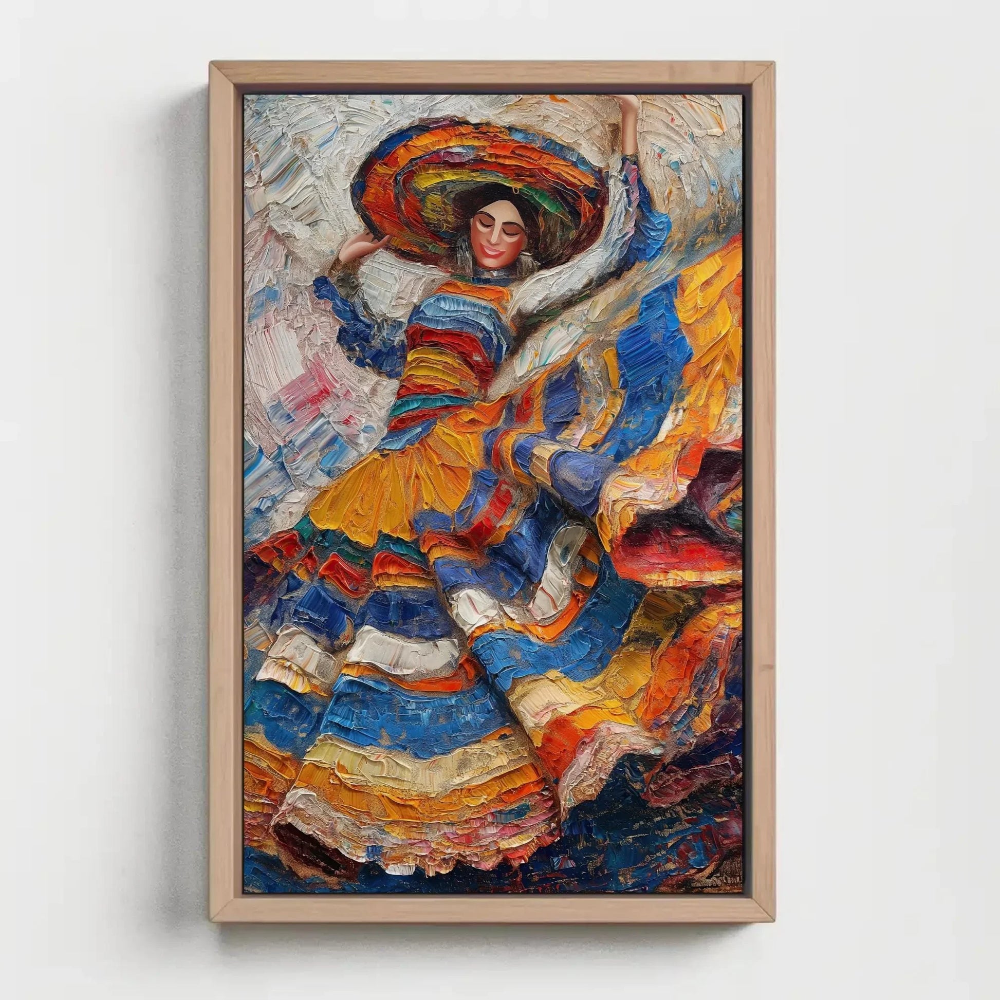 Mexican Woman Folk Dance Oil Painting Canvas | Mexican Cultural Wall Art | Framed Ethnic Art for Living Room, Bedroom, Studio, Ready to Hang Wall Art – Canvas Print