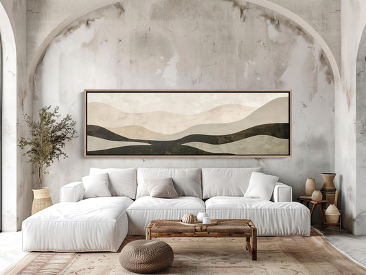 Minimalist Japandi Painting Canvas Print - Neutral Colors Wall Art - Framed Zen-Inspired Decor for Living Room or Bedroom, Ready to Hang Wall Art – Canvas Print