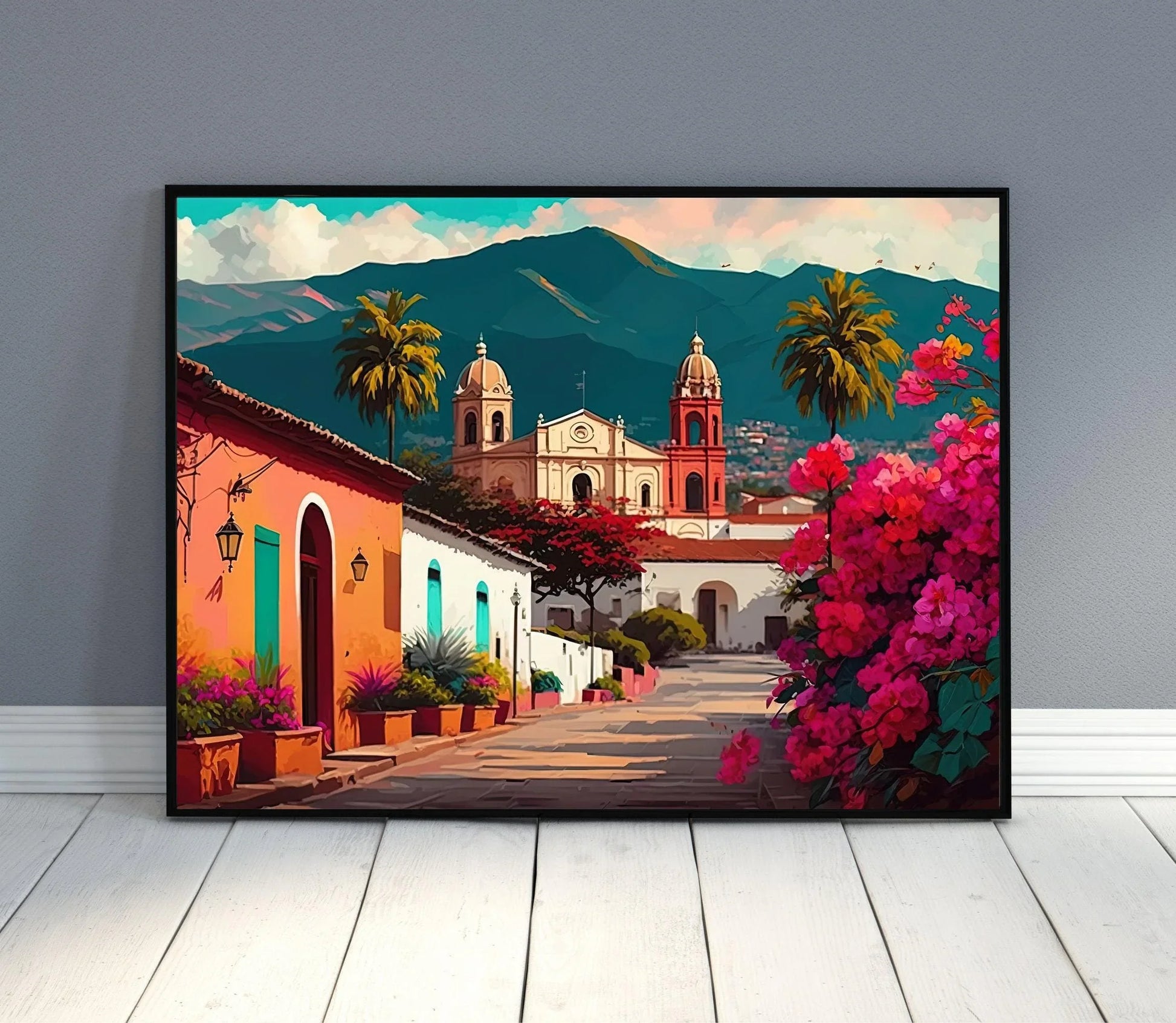 Mexican Village, Mexican Poster, Mexican Wall Art Decor, Floral Wall Print, Mexican Home Decor, Latin American Posters, South american decor Wall Art – Canvas Print