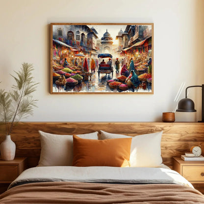 Indian Bazaar Painting, Framed Canvas Print, Spices Herbs Market, Indian Wall Art, Indian Painting, India Landscape, Indian Art Poster Wall Art – Canvas Print