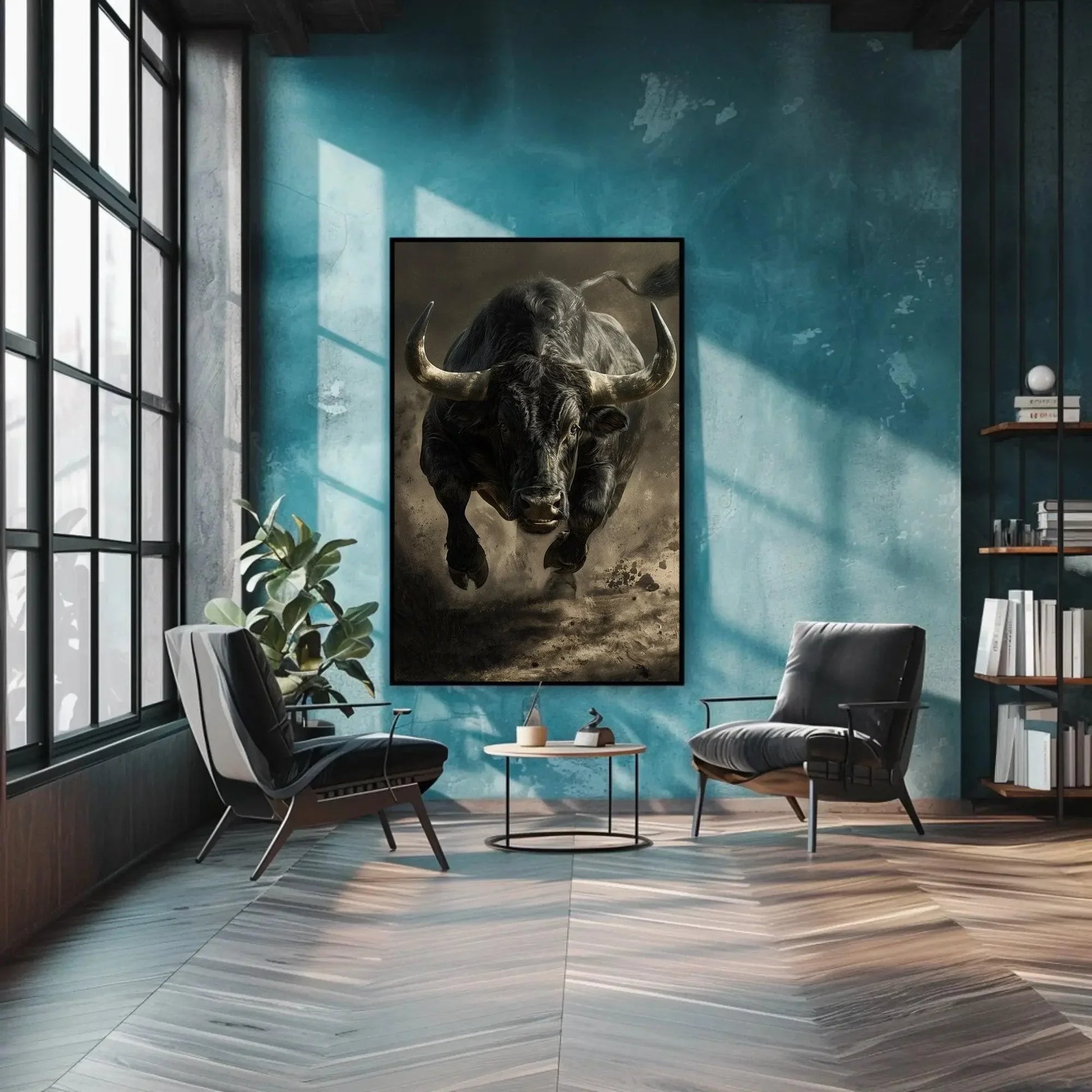 Black Angry Bull Running Framed Canvas Wall Art - Bull Wall Art - Man Cave Wall Decor - Animal Wall Art - Ready To Hang Wall Art – Canvas Print