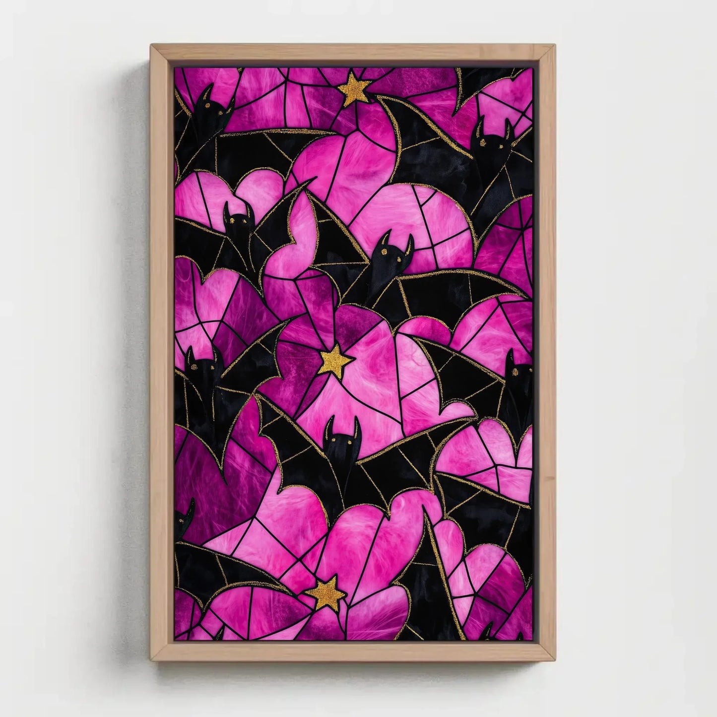Bats and Stained Glass Spider Web Effect Canvas Print, Halloween Wall Art, Gothic Spooky Decor for Living Room or Entryway, Ready to Hang Wall Art – Canvas Print