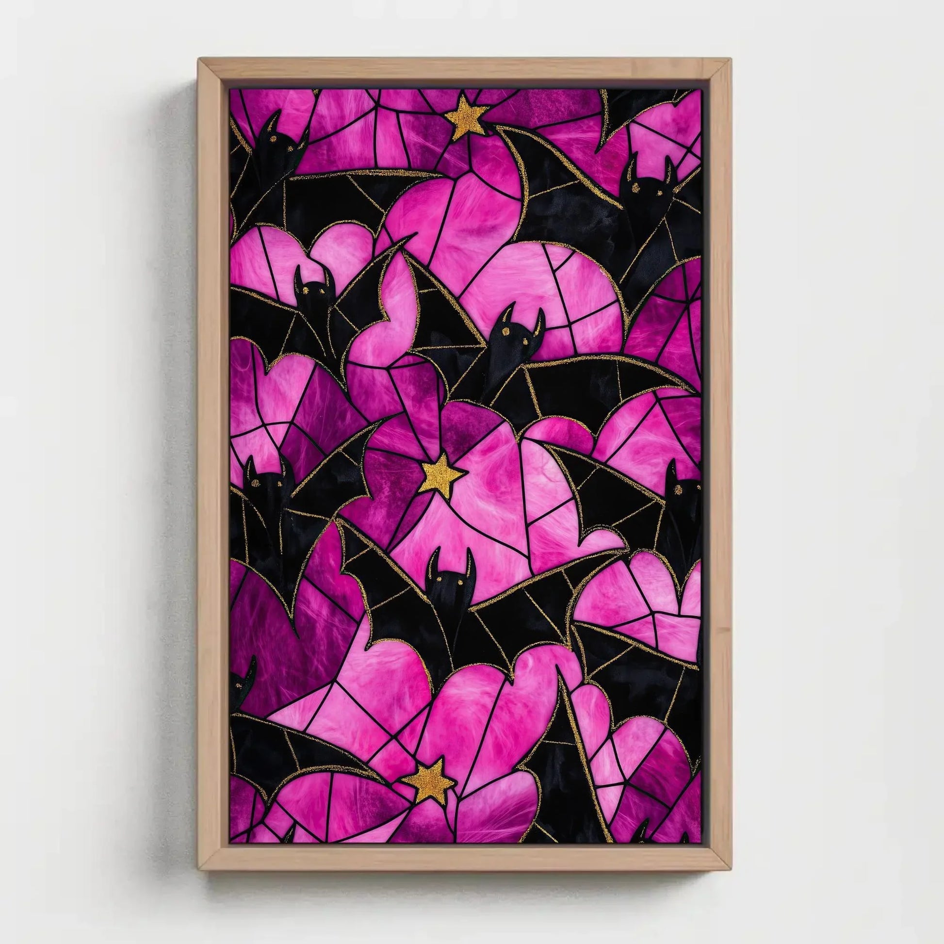 Bats and Stained Glass Spider Web Effect Canvas Print, Halloween Wall Art, Gothic Spooky Decor for Living Room or Entryway, Ready to Hang Wall Art – Canvas Print