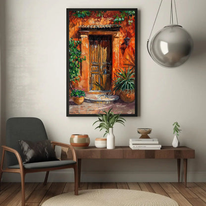 Traditional Mexican Front Door Vertical Print, Framed Canvas Wall Decor, Mexico Wall Art, Mexican Door Painting, Ready to Hang Wall Art – Canvas Print