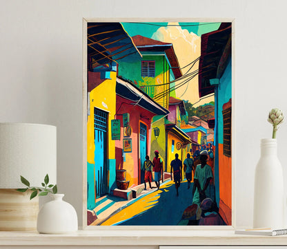 Street of Haiti Painting, Haitian Art, Haitian Oil Painting, Haitian Art Prints, Haitian Home Decor, Haitian Print, Wall Art Wall Art – Canvas Print