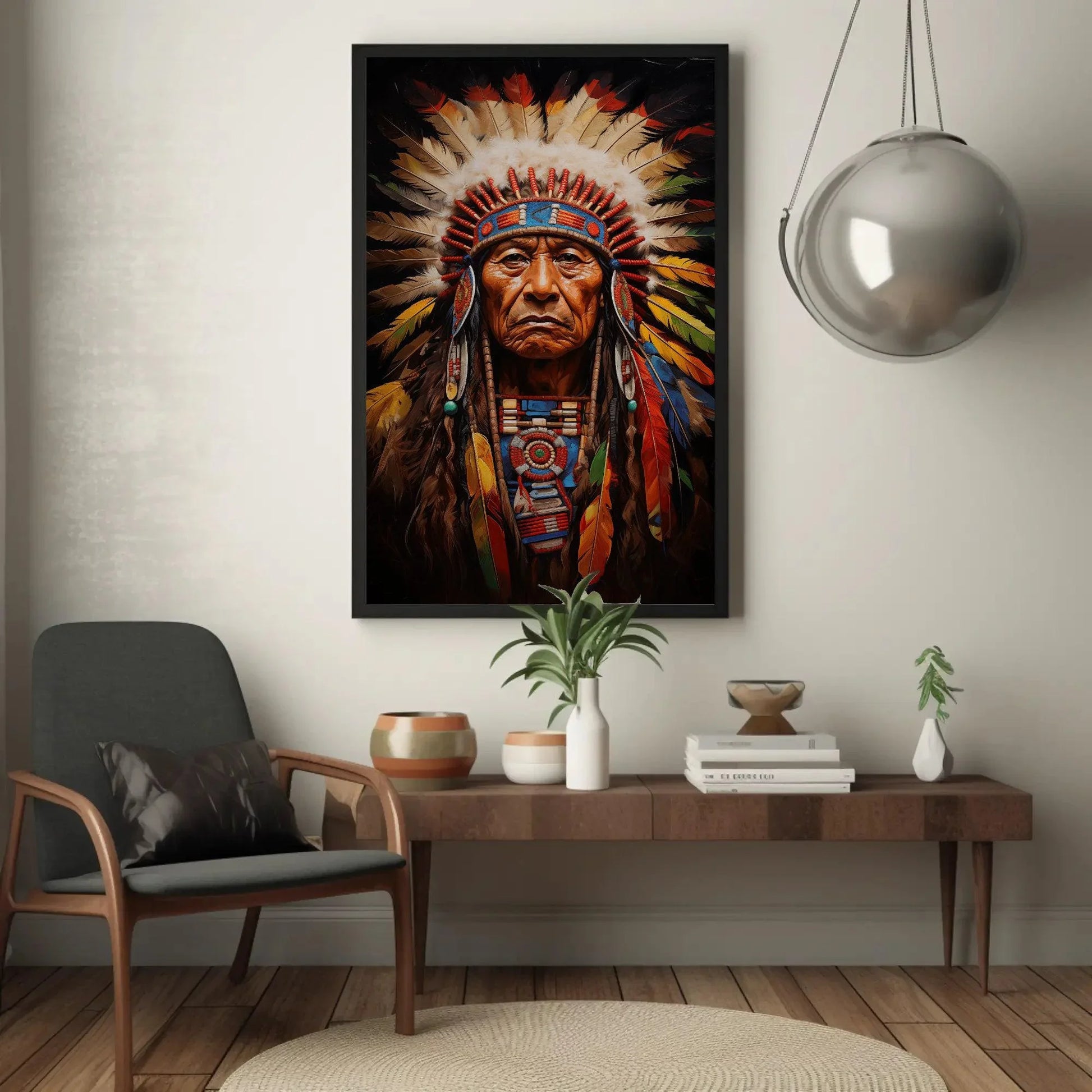 Indian Chief Canvas Art, Native American Indigenous Leader Painting, Colorful Wall Decor, Ready to Hang for Living Room, Bedroom, Office Wall Art – Canvas Print