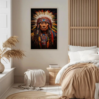 Indian Chief Canvas Art, Native American Indigenous Leader Painting, Colorful Wall Decor, Ready to Hang for Living Room, Bedroom, Office Wall Art – Canvas Print