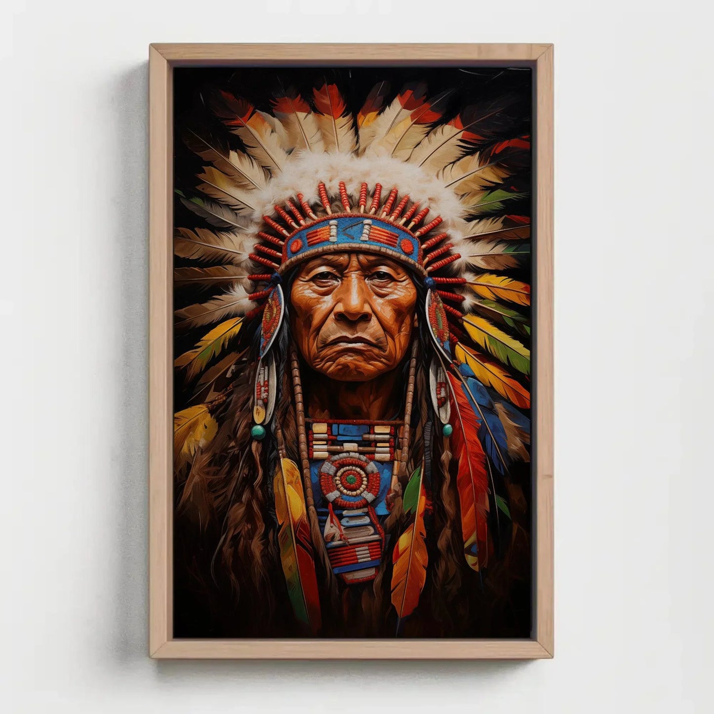 Indian Chief Canvas Art, Native American Indigenous Leader Painting, Colorful Wall Decor, Ready to Hang for Living Room, Bedroom, Office Wall Art – Canvas Print