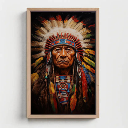 Indian Chief Canvas Art, Native American Indigenous Leader Painting, Colorful Wall Decor, Ready to Hang for Living Room, Bedroom, Office Wall Art – Canvas Print