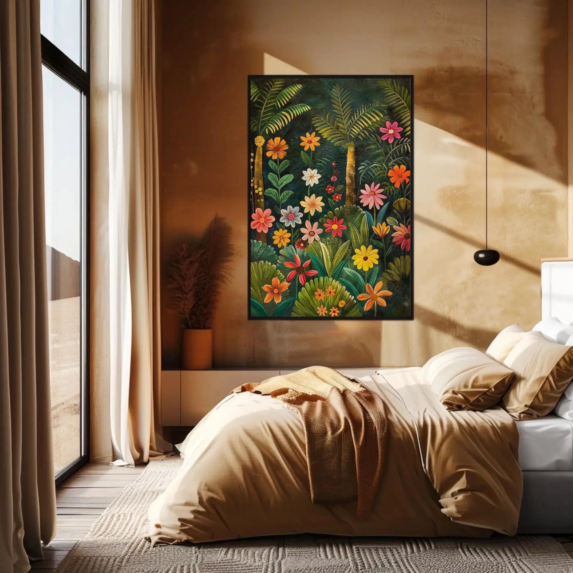 Stunning Tropical Forest with Vibrant Flowers Canvas Print, Framed Wall Art, Nature Inspired Home Decor, Large Ready to Hang Artwork Wall Art – Canvas Print