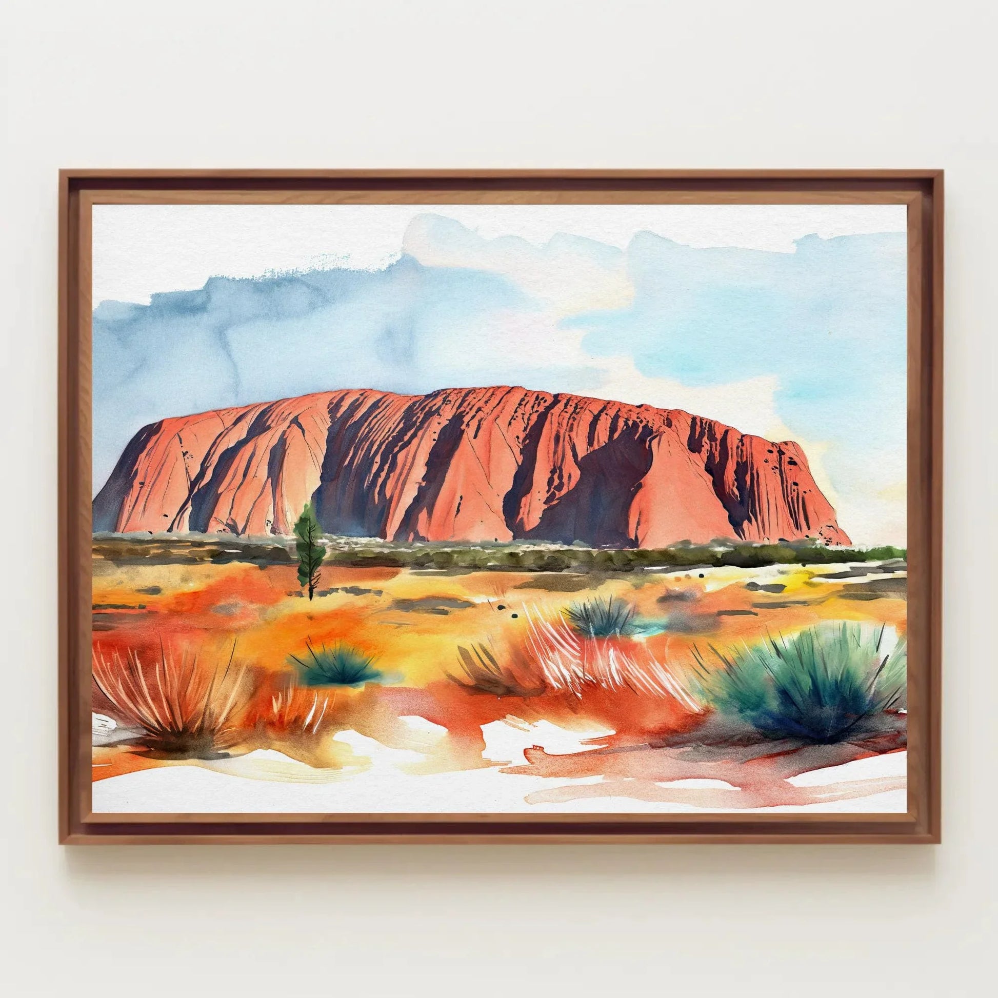 Uluru Australia Watercolor Print, Ayers Rock Large Canvas Print, Australian Home Decor, Australia Wall Art, Framed Poster Ready To Hang Wall Art – Canvas Print