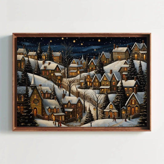 Christmas Town Canvas Print - Christmas Winter Wall Art - Christmas Eve Over the Mantel Decor - Christmas Gift Wall Art – Canvas Print