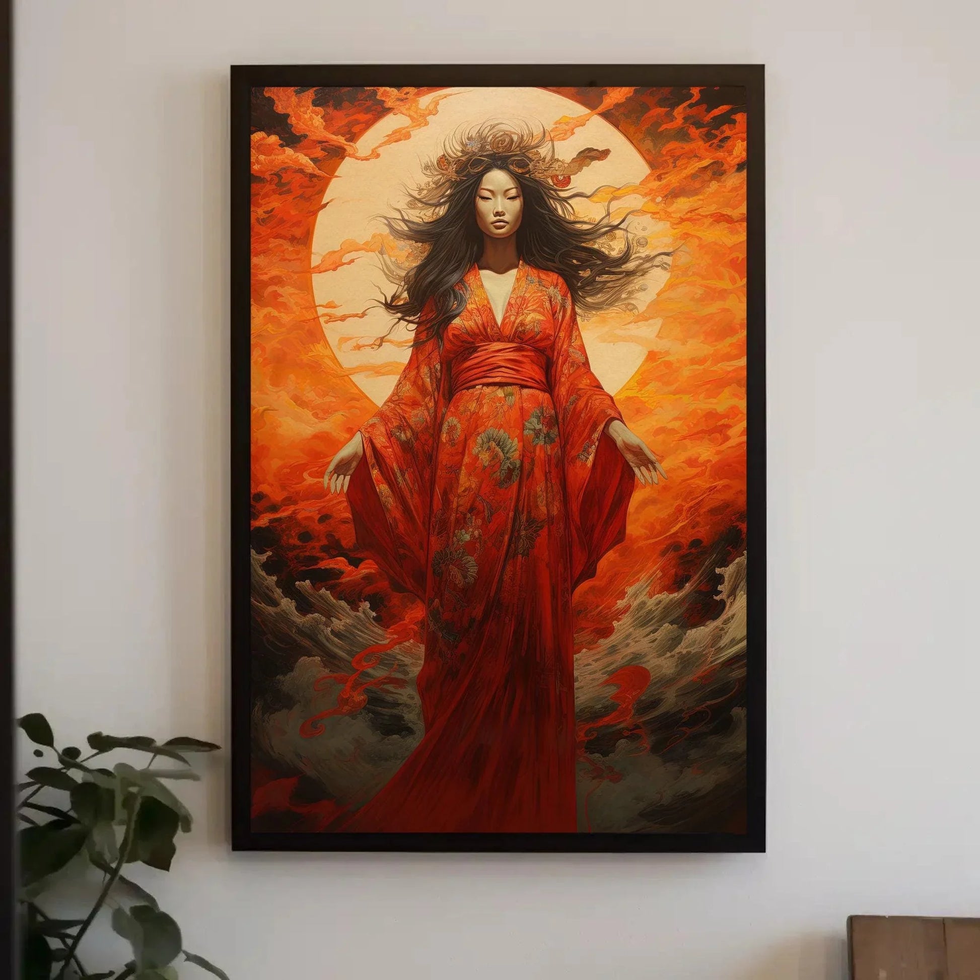 Amaterasu Art Print - Canvas Art - Japanese Sun Goddess - Japanese Deity Artwork - Large Vertical Art Wall Art – Canvas Print