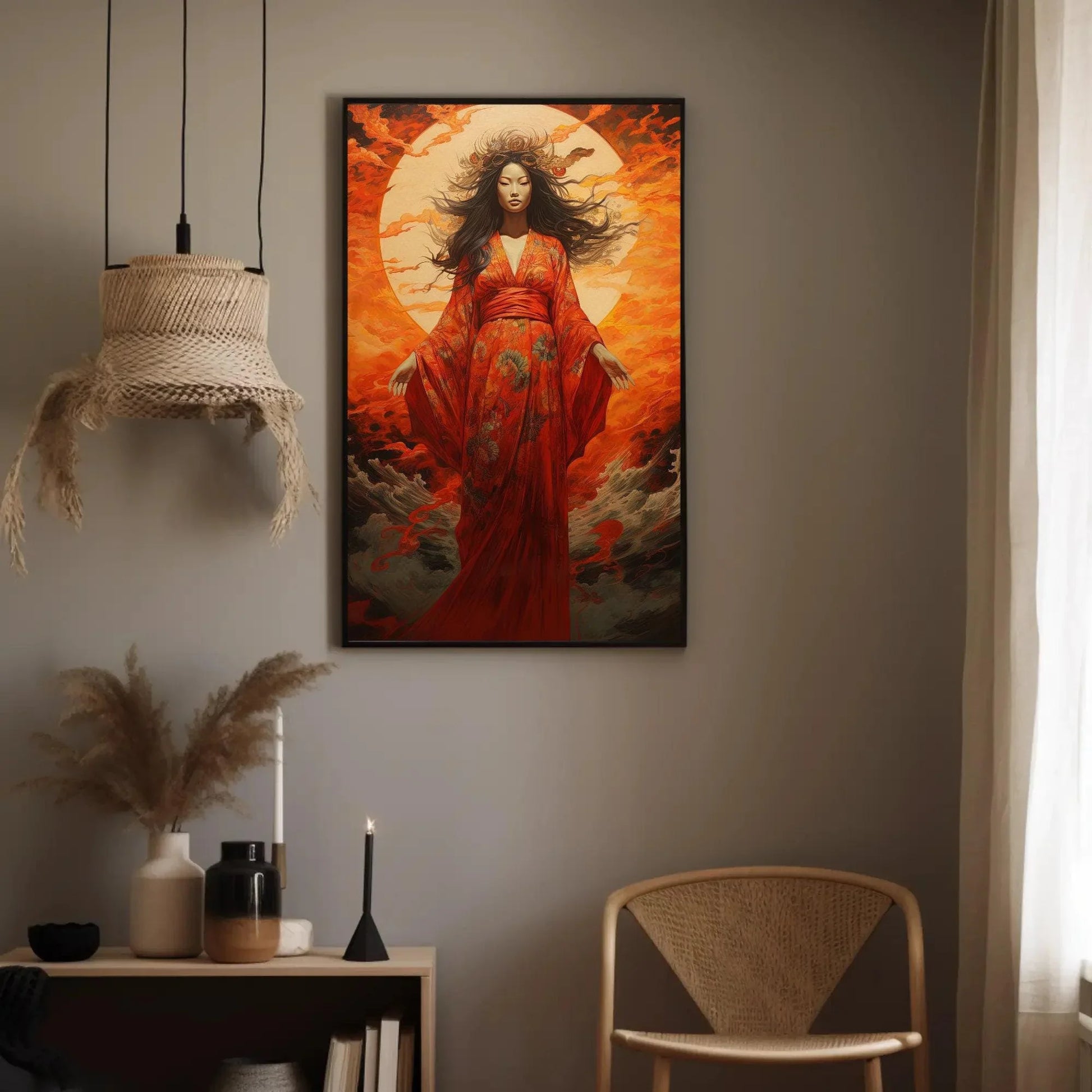 Amaterasu Art Print - Canvas Art - Japanese Sun Goddess - Japanese Deity Artwork - Large Vertical Art Wall Art – Canvas Print