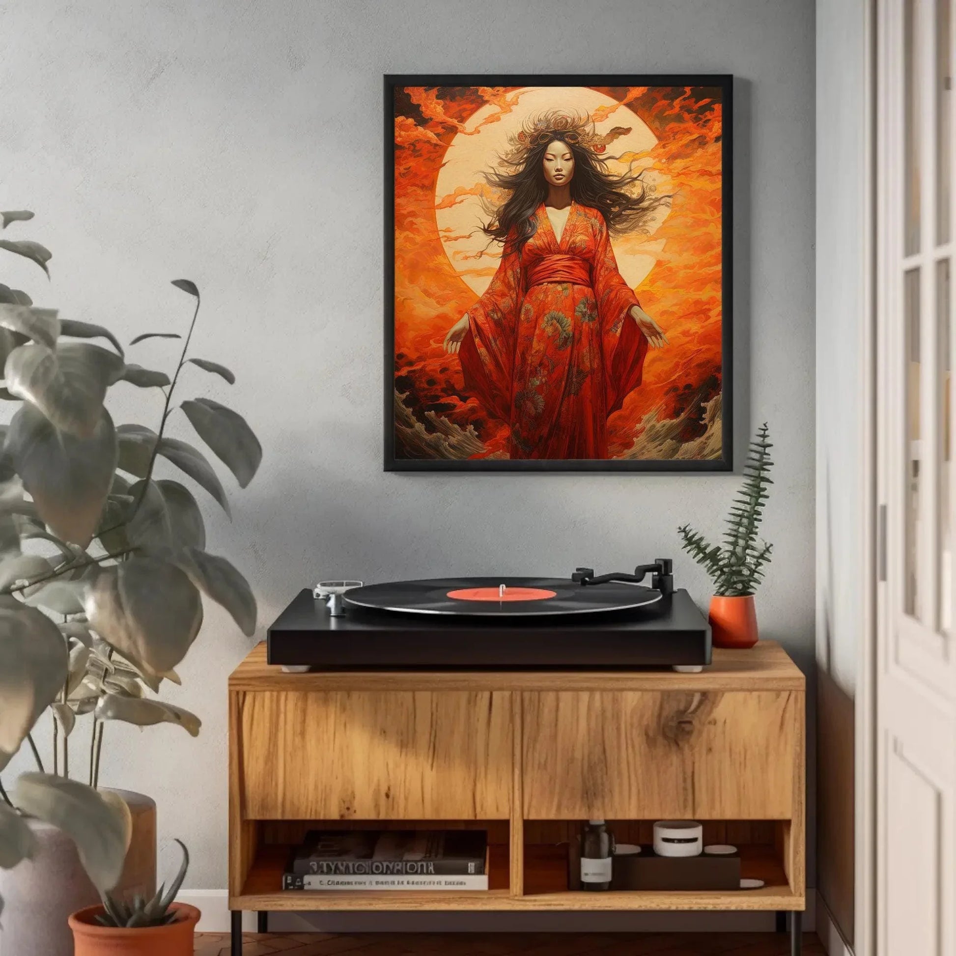 Amaterasu Art Print - Canvas Art - Japanese Sun Goddess - Japanese Deity Artwork - Large Vertical Art Wall Art – Canvas Print