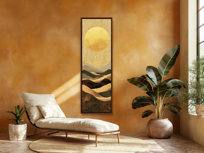 Boho Minimalist Mountain Landscape Canvas Art, Earth and Sand Tones Long Vertical Wall Decor, Framed Bohemian Art for Living Room, Bedroom Wall Art – Canvas Print