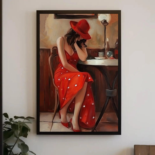 Girl in Paris Cafe Abstract Painting, Girl in Red Dress French Cafe Print, Parisian Wall Art, Europe Wall Art, Gift For Her, Cafe Shop Decor Wall Art – Canvas Print