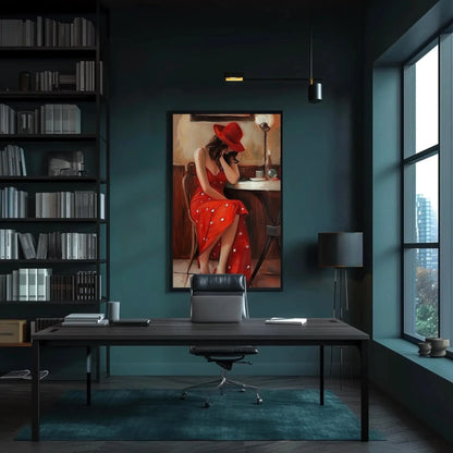 Girl in Paris Cafe Abstract Painting, Girl in Red Dress French Cafe Print, Parisian Wall Art, Europe Wall Art, Gift For Her, Cafe Shop Decor Wall Art – Canvas Print
