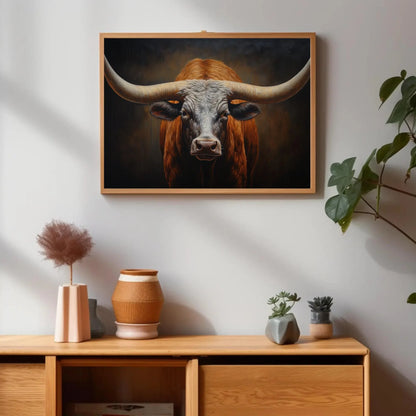 Texas Long Horn Large Wall Art, Rustic Cowboy Home Decor, Southwestern Art, Texas Longhorn Cow Canvas, Farmhouse Decor Wall Art – Canvas Print