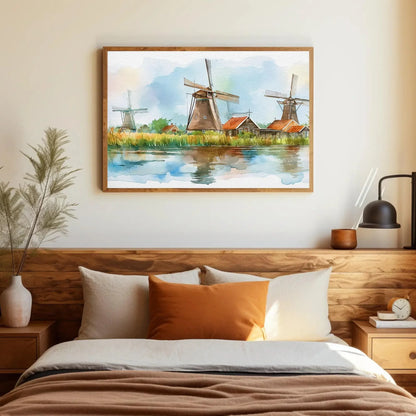 Dutch Wall Art, Windmills of the Dutch countryside, Netherlands Canvas Print, Framed Poster, Landscape Wall Art, Ready To Hang Wall Art – Canvas Print
