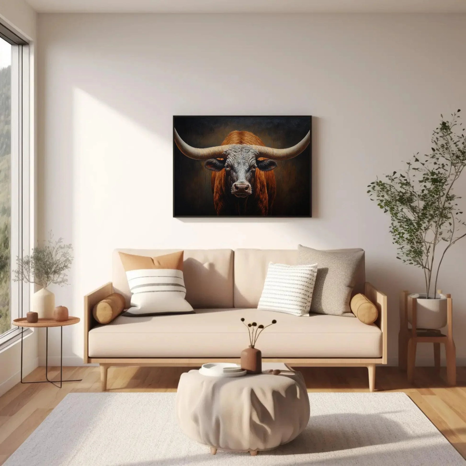 Texas Long Horn Large Wall Art, Rustic Cowboy Home Decor, Southwestern Art, Texas Longhorn Cow Canvas, Farmhouse Decor Wall Art – Canvas Print