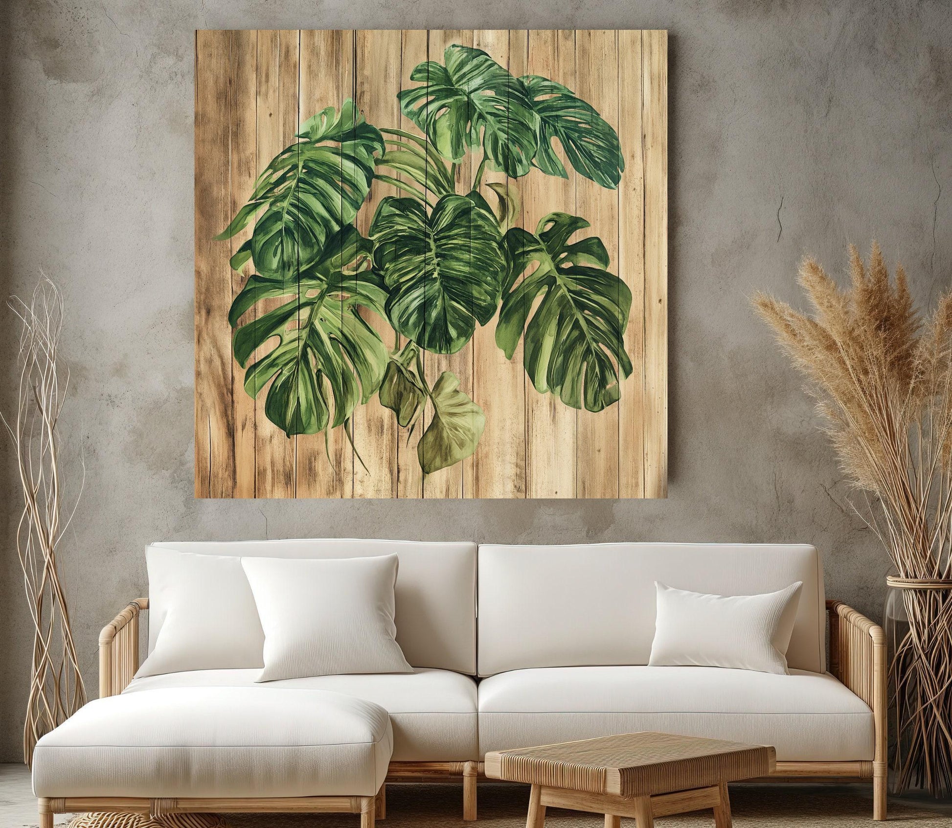 MONSTERA Plant Canvas Print Rustic Wood Background Botanical Wall Art Farmhouse Decor Gift for Plant Lovers Floral Design Entryway Decor Wall Art – Canvas Print