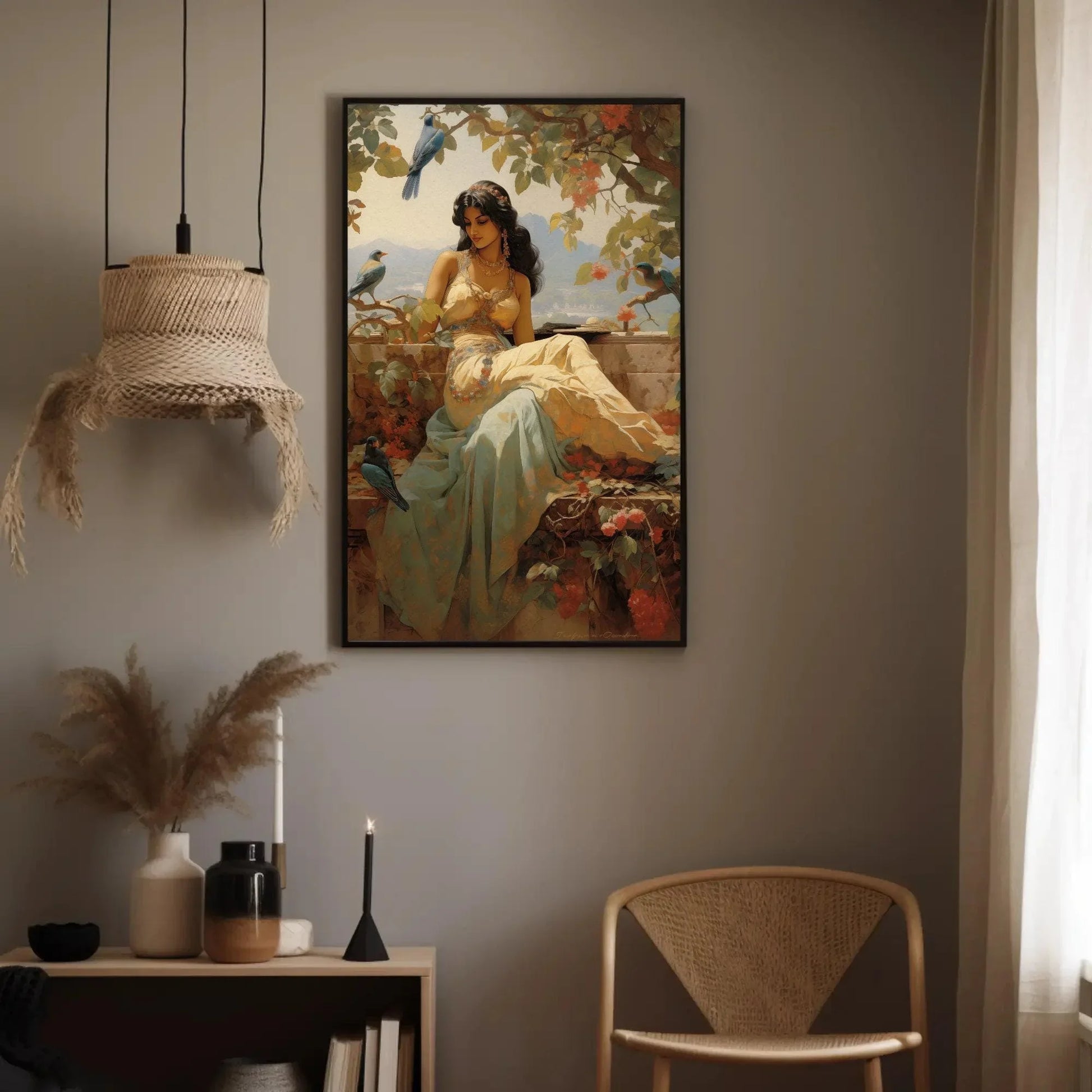 Indian Princess in a Beautiful Garden Print | Extra-large Wall Art | Indian Canvas Decor| Desi Art | South Asian Art I Antarmada Art Wall Art – Canvas Print