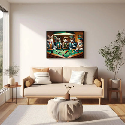 Cats Playing Pool Game Framed Art - Game Room Decor - Man Cave or Bar Wall Art - Funny Cat Lovers Print - Large Canvas Painting Wall Art – Canvas Print