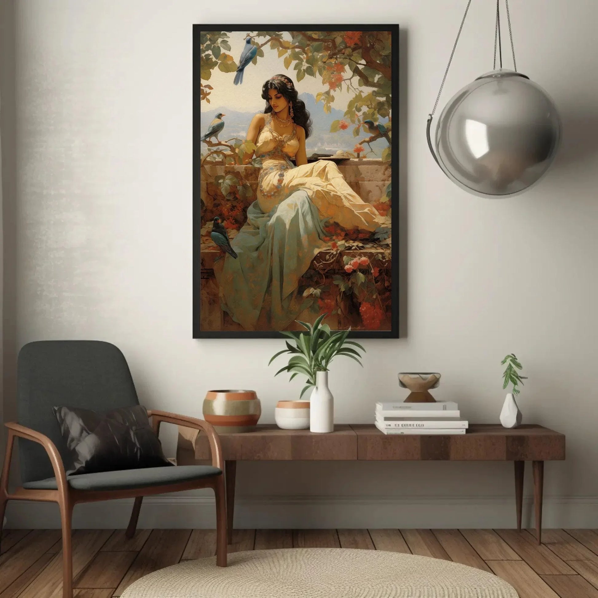 Indian Princess in a Beautiful Garden Print | Extra-large Wall Art | Indian Canvas Decor| Desi Art | South Asian Art I Antarmada Art Wall Art – Canvas Print