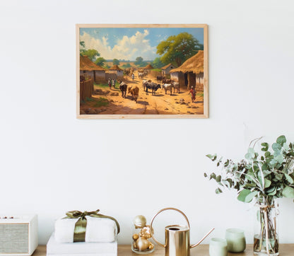 Indian Village Art Print – South Asian Wall Art | Vibrant Rural India Artwork Canvas - Antarmada