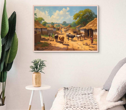 Indian Village Art Print – South Asian Wall Art | Vibrant Rural India Artwork Canvas - Antarmada