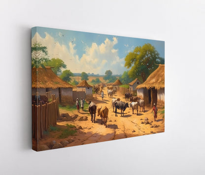 Indian Village Art Print – South Asian Wall Art | Vibrant Rural India Artwork Canvas - Antarmada