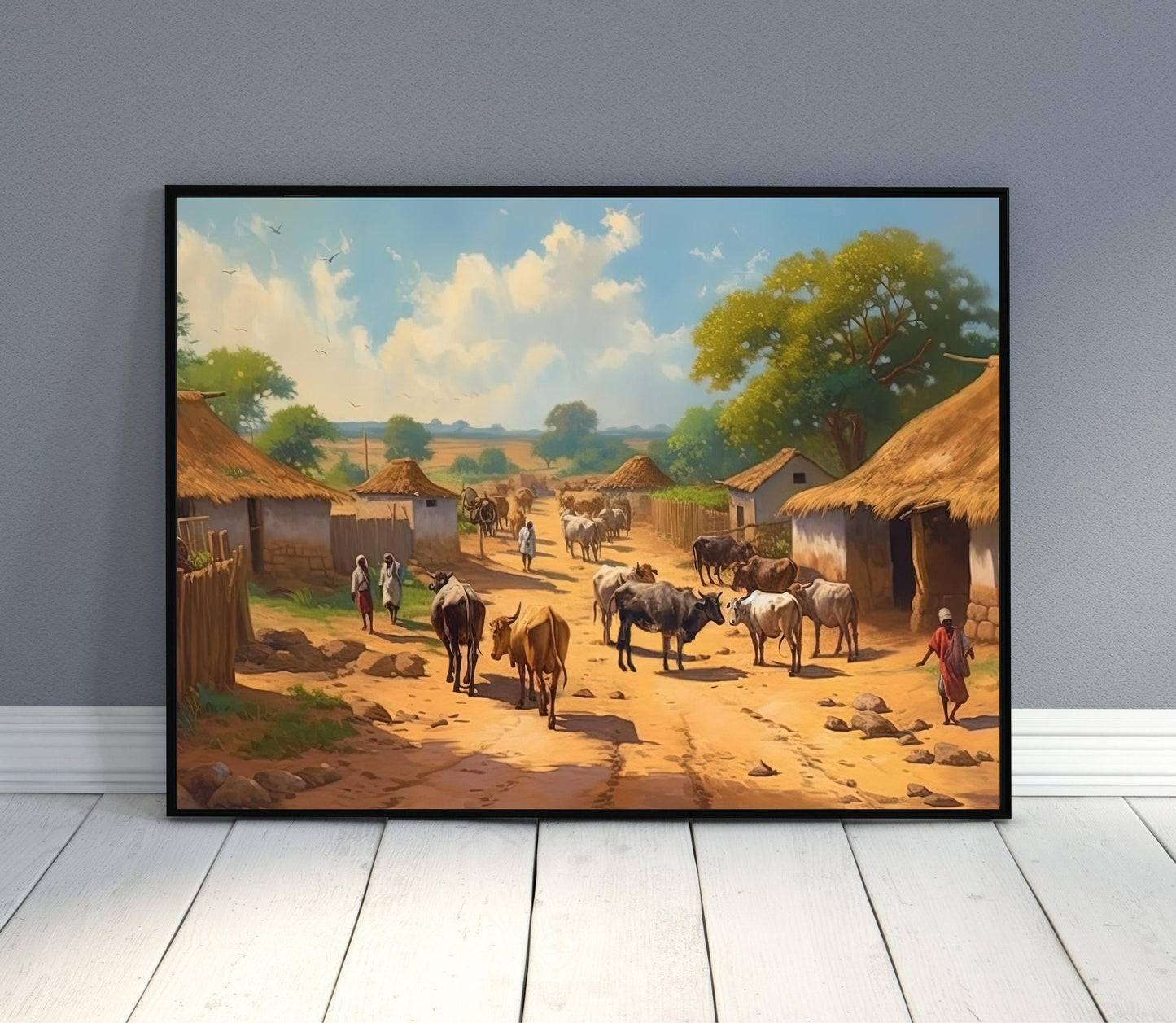 Indian Village Art Print – South Asian Wall Art | Vibrant Rural India Artwork Canvas - Antarmada