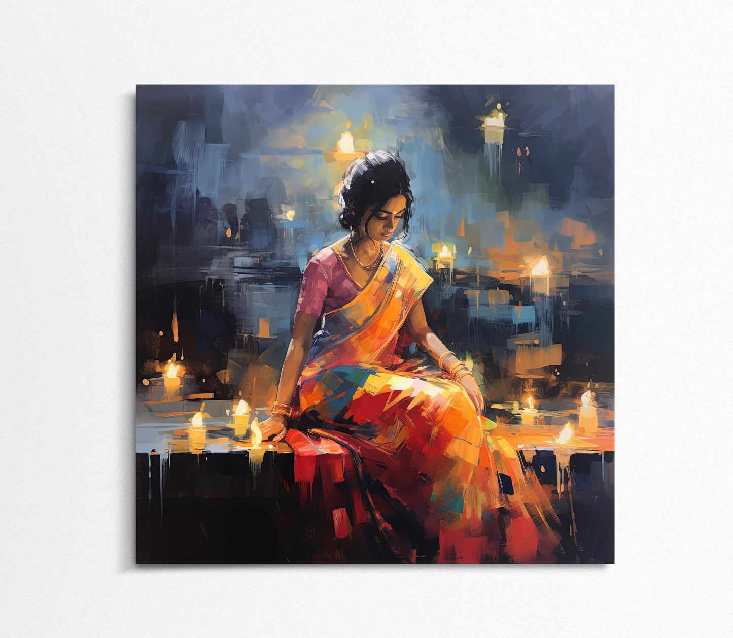 Indian Woman Canvas Print - Abstract Oil Painting | Framed Wall Art Decor - Antarmada