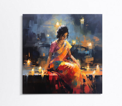 Indian Woman Canvas Print - Abstract Oil Painting | Framed Wall Art Decor - Antarmada