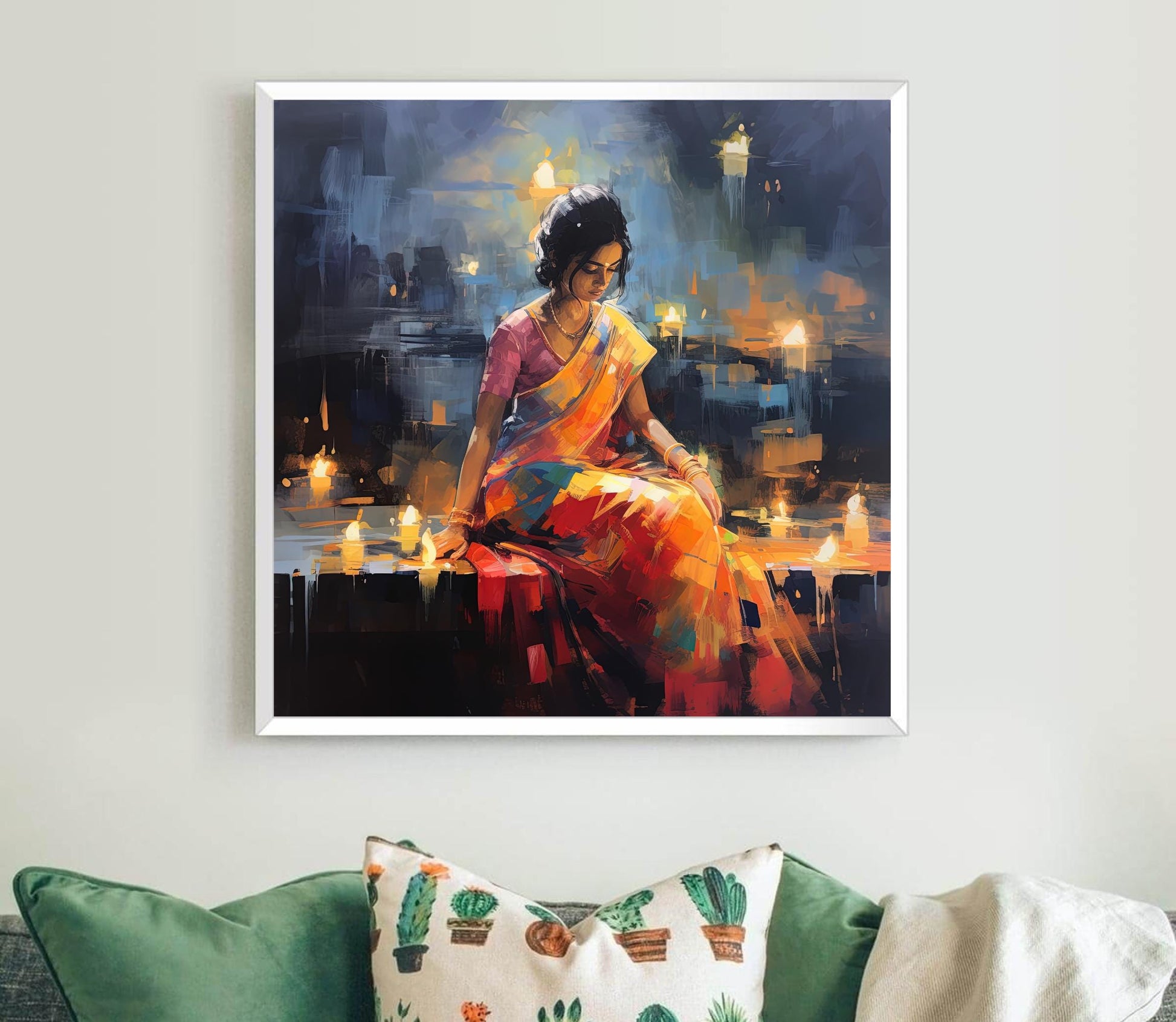 Indian Woman Canvas Print - Abstract Oil Painting | Framed Wall Art Decor - Antarmada