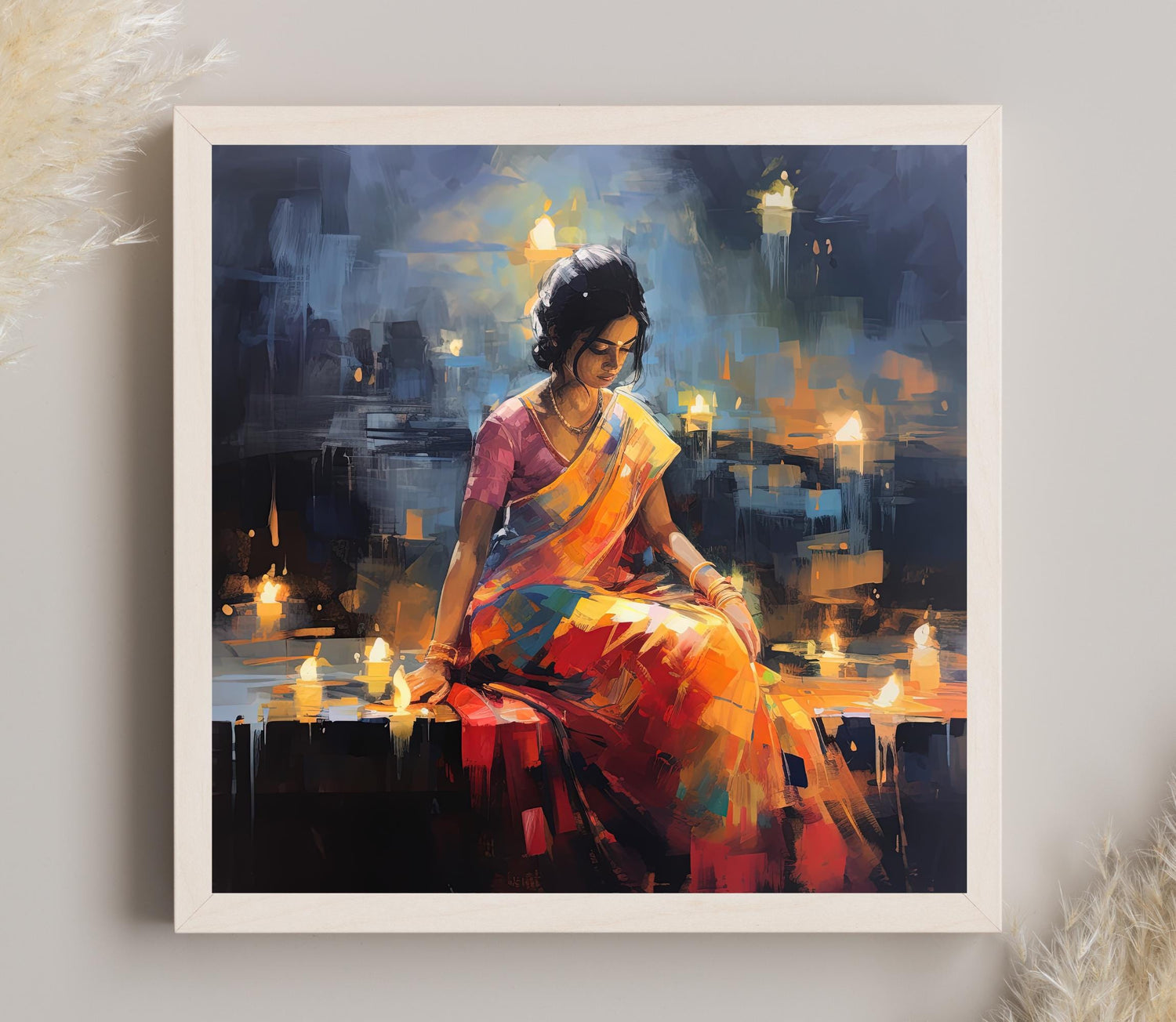 Indian Woman Canvas Print - Abstract Oil Painting | Framed Wall Art Decor - Antarmada