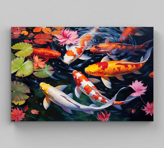 Koi Fish Canvas Print, Abstract Colorful Japanese Wall Art - Antarmada