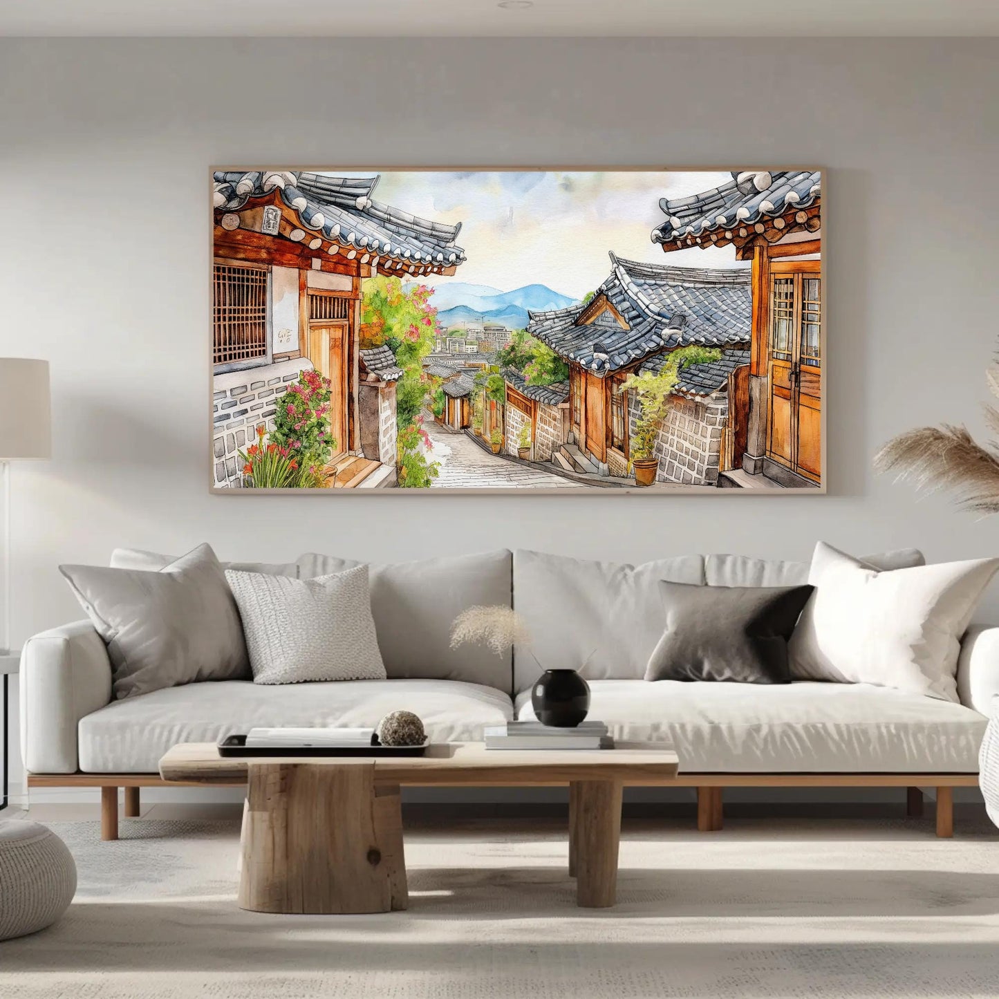 Korean Street Watercolor - Framed Canvas Print With Wooden Frame Artwork - Antarmada
