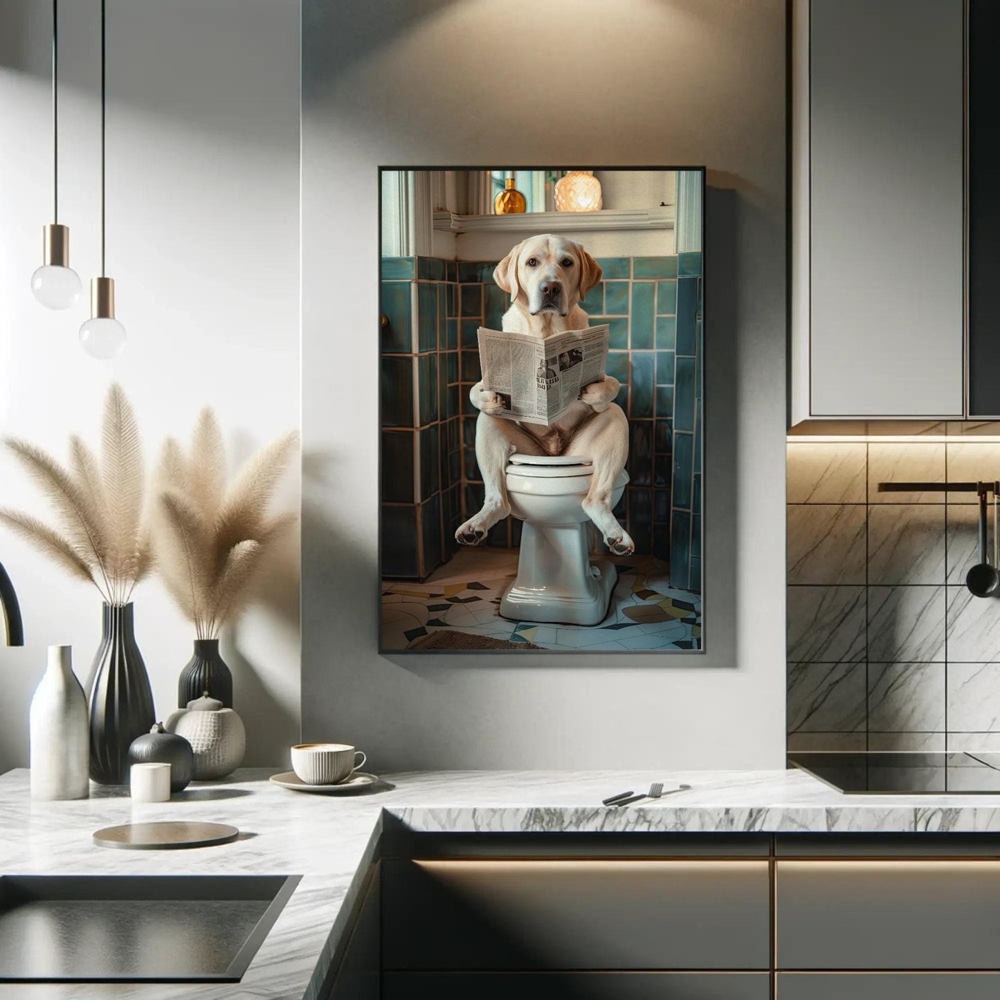 Labrador Retriever Canvas Art – Funny Dog Toilet Humor Bathroom Wall Art Print - Antarmada