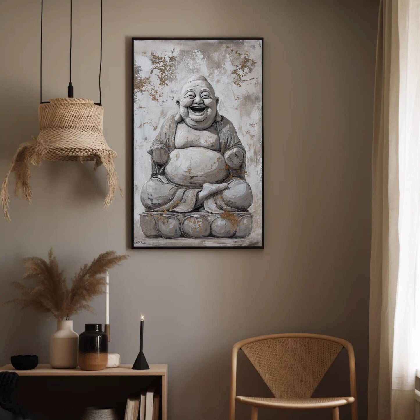 Laughing Buddha Canvas - Spiritual Wall Art | 24x36 Inch Abstract Canvas Print - Antarmada