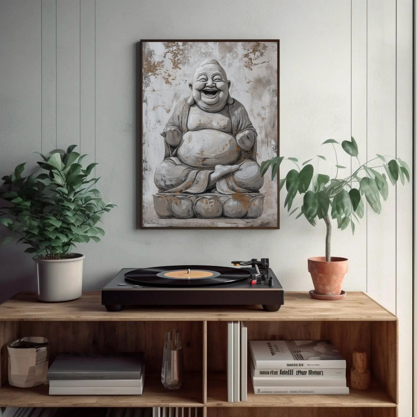Laughing Buddha Canvas - Spiritual Wall Art | 24x36 Inch Abstract Canvas Print - Antarmada