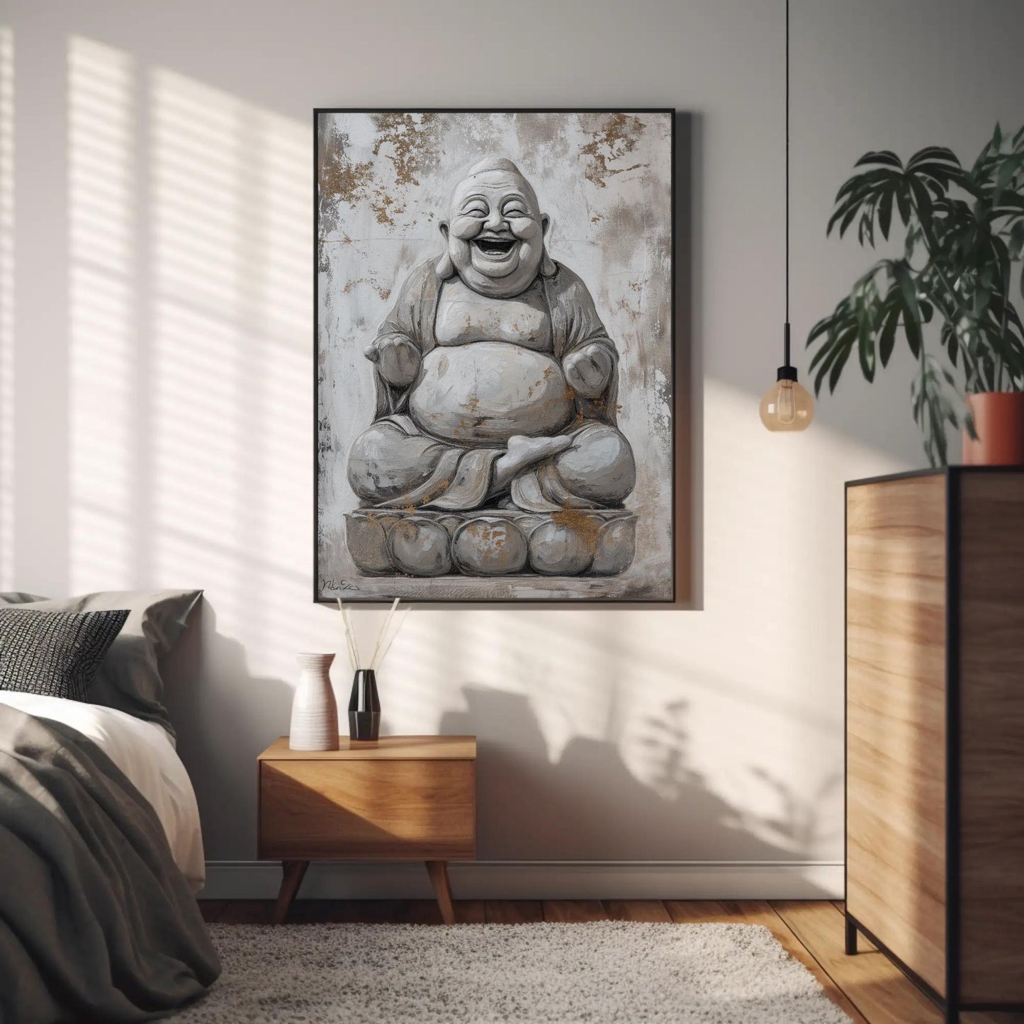 Laughing Buddha Canvas - Spiritual Wall Art | 24x36 Inch Abstract Canvas Print - Antarmada