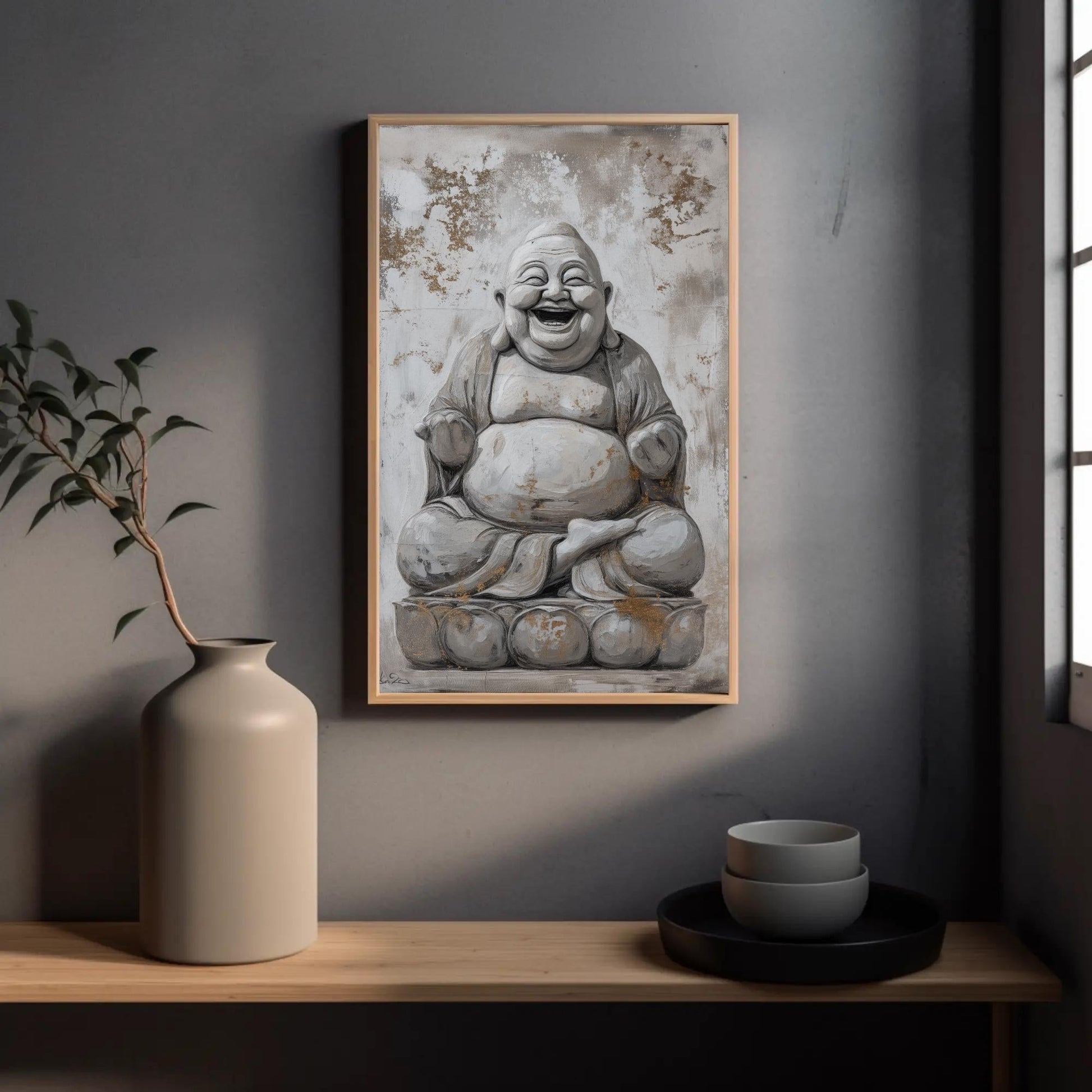 Laughing Buddha Canvas - Spiritual Wall Art | 24x36 Inch Abstract Canvas Print - Antarmada